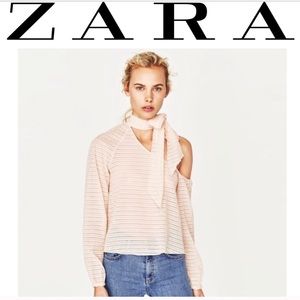 Zara tie neck blouse top M